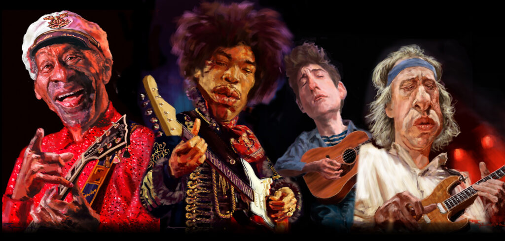 Chuck Berry Jimmy Hendrix Bob Dylan Mark Knopfler